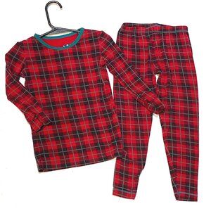 Kickee Pants size 4Y red green plaid 2 pc pj sleepwear set unisex‎ boys bamboo